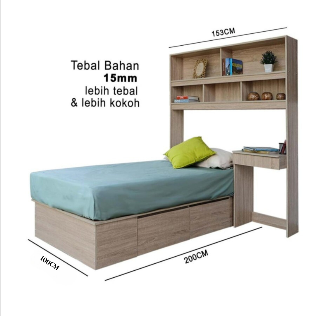 Tempat Tidur Washington dengan Ranjang, Meja Belajar, dan Rak Buku